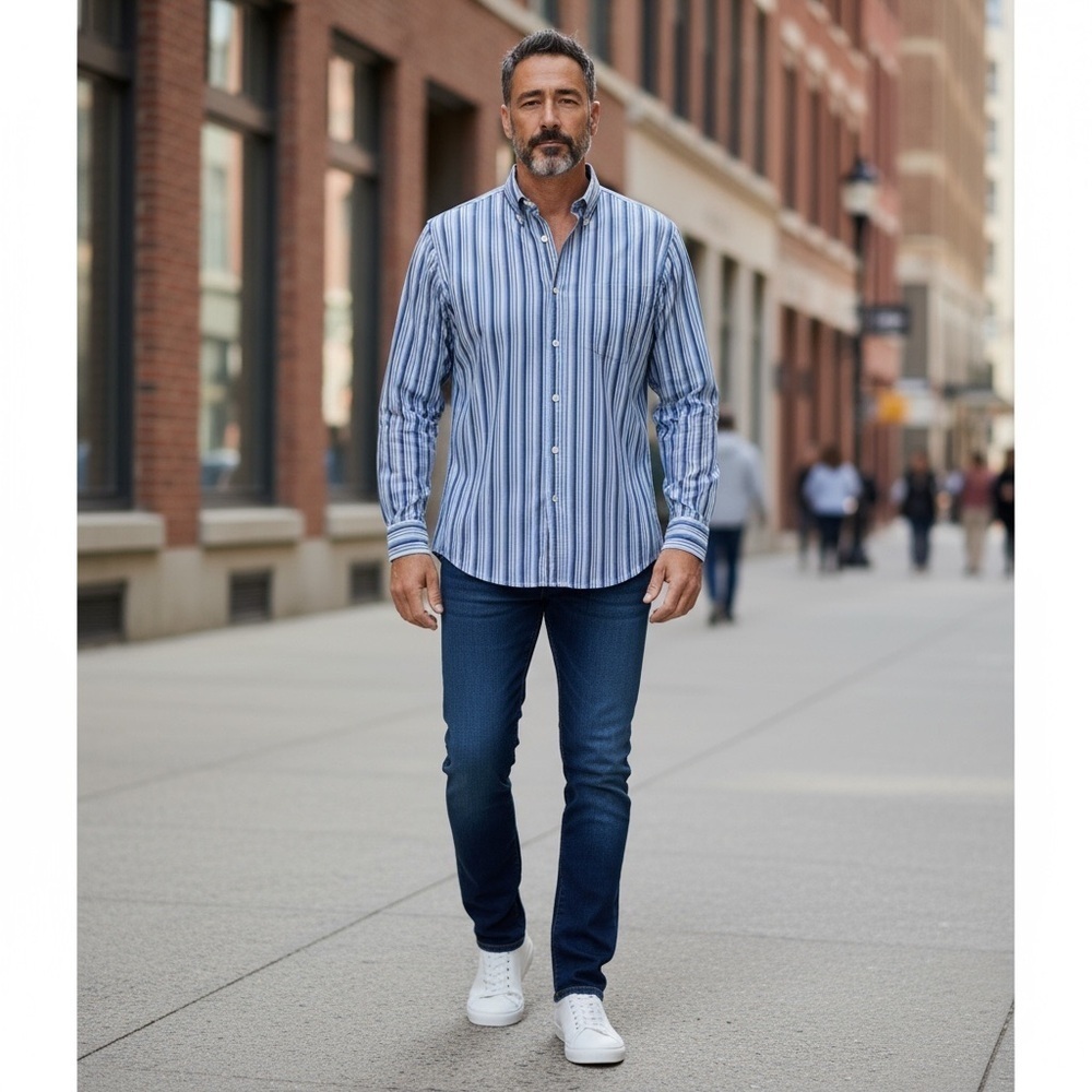 BANANA REPUBLIC Blue Striped Button Down Shirt